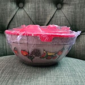 Set of 5 Fruit Patterned Bowls with Red Lid